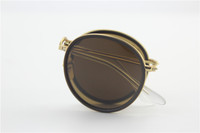 rb3517 round folding golden frame brown lens sunglasses