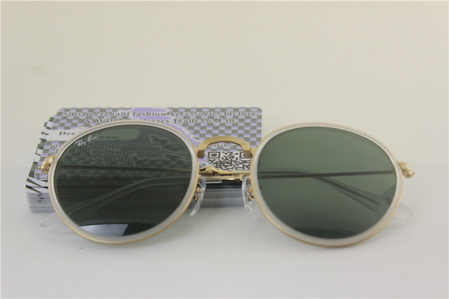 Round folding rb3517 001 golden frame green lens unisex sunglasses ,50mm